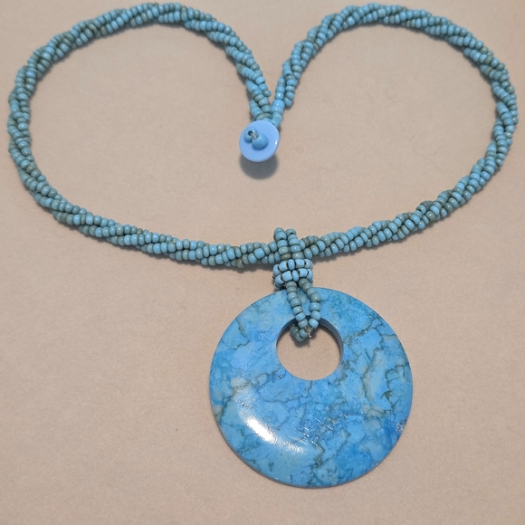 Turquoise Beaded Pendant Necklace - Picture 2 of 4